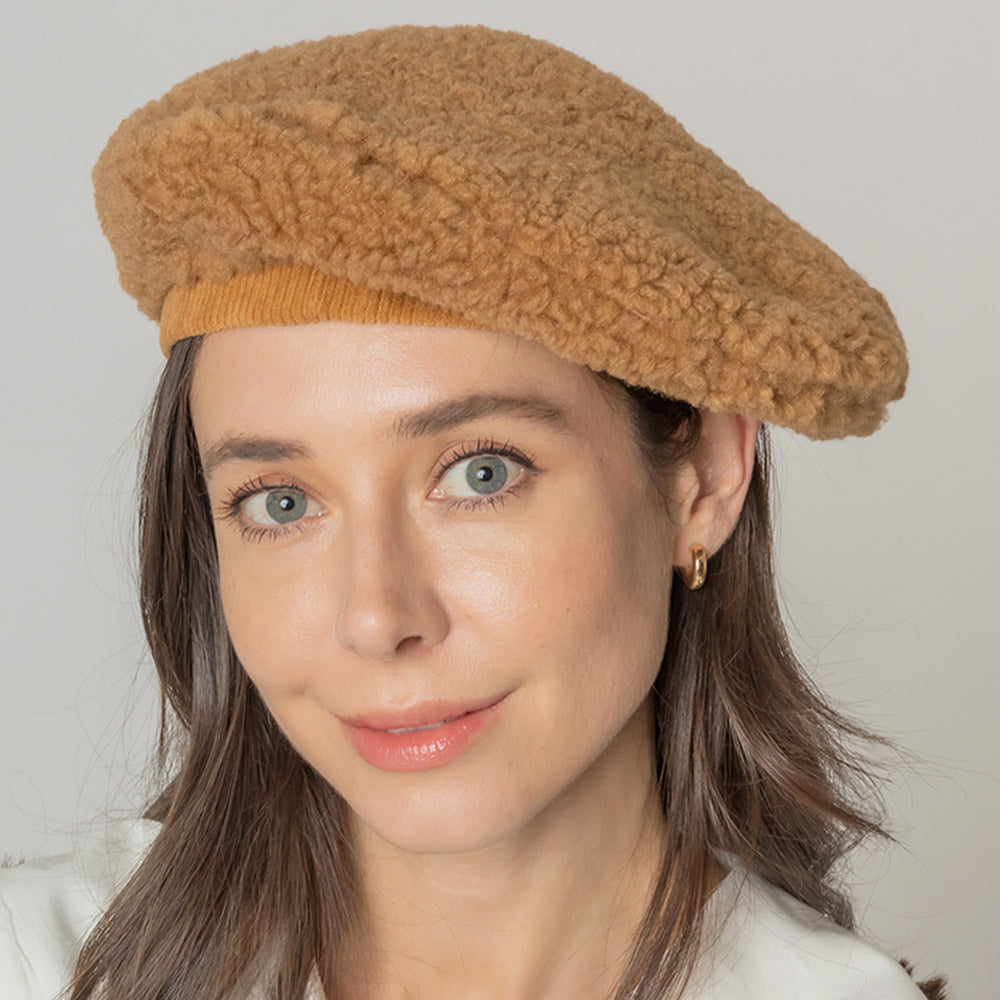HATEGORY Solid Sherpa Beret Hat