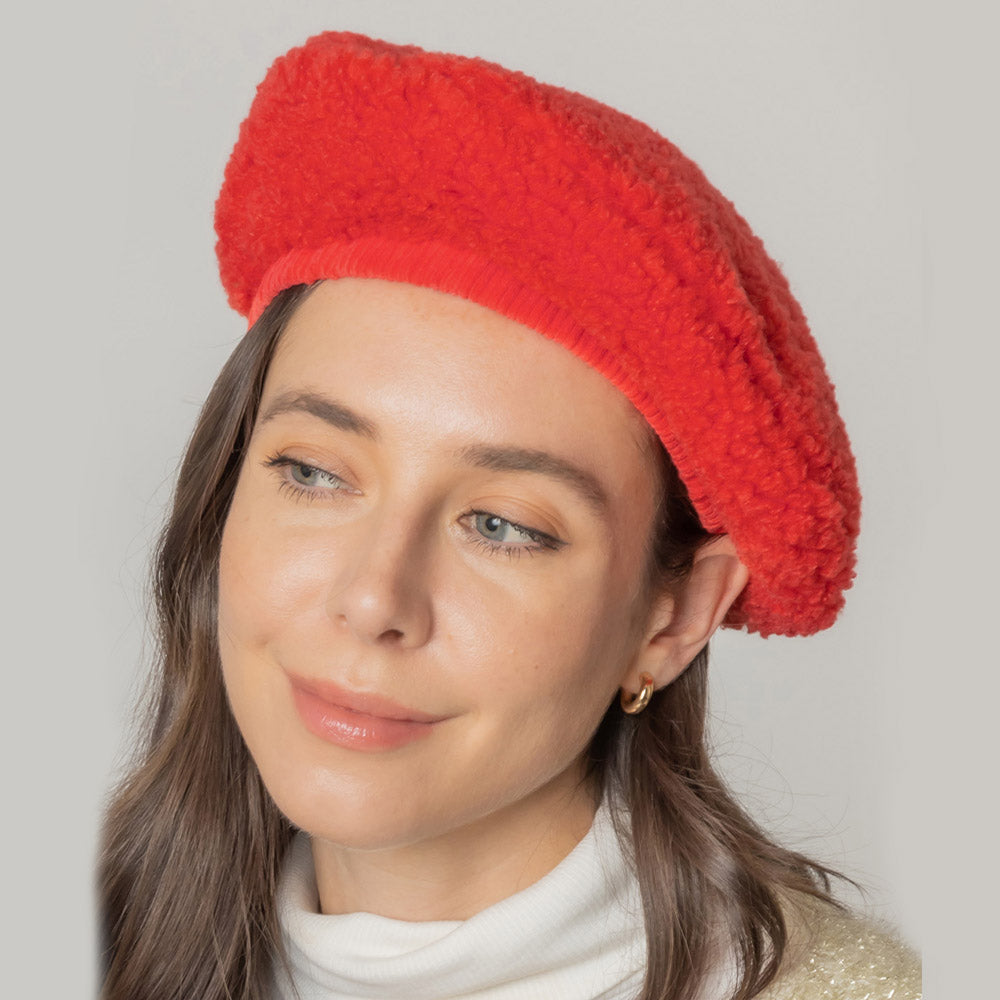 HATEGORY Solid Sherpa Beret Hat