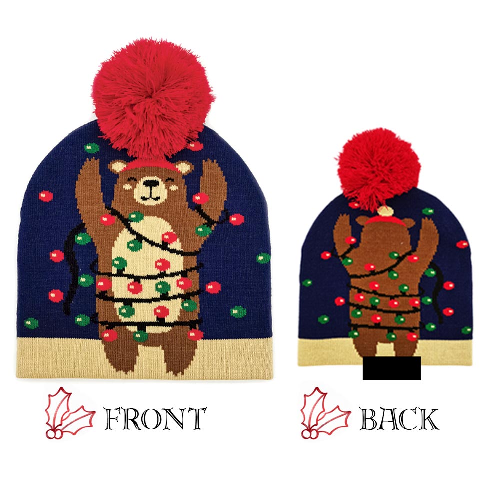 HATEGORY Christmas Bear Pom Knit Beanie Hat