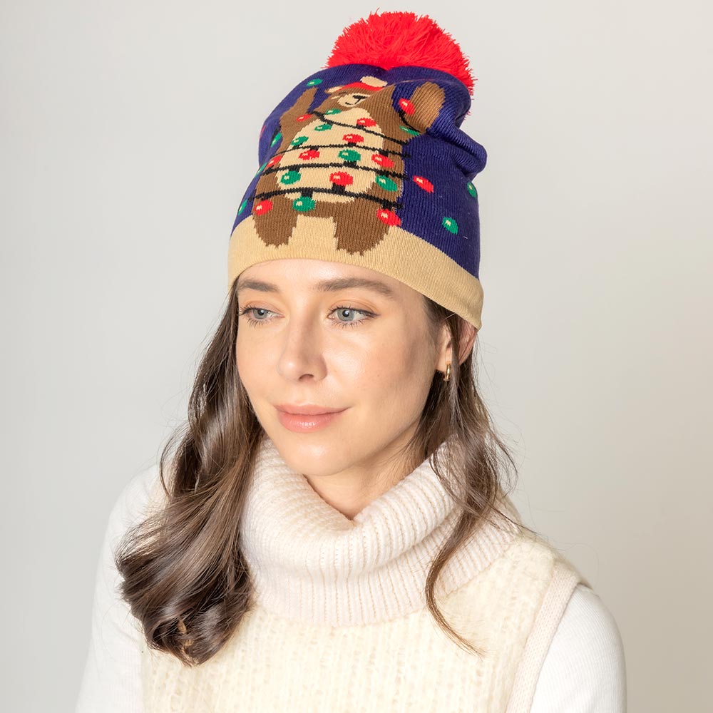 HATEGORY Christmas Bear Pom Knit Beanie Hat