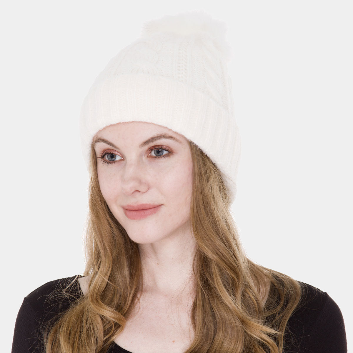 HATEGORY Winter Cable Knit Pom Pom Beanie
