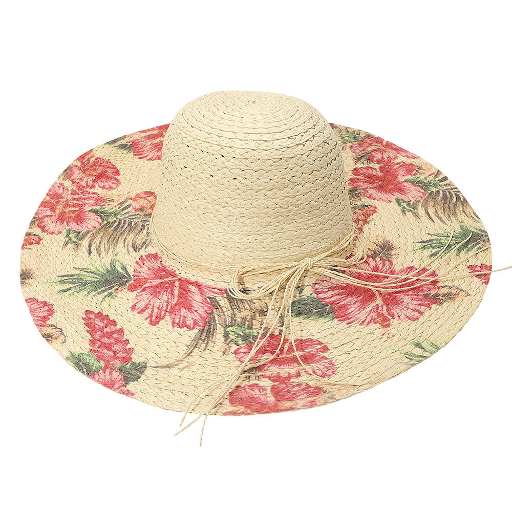 HATEGORY Floral Print Straw Floppy Sun Hat