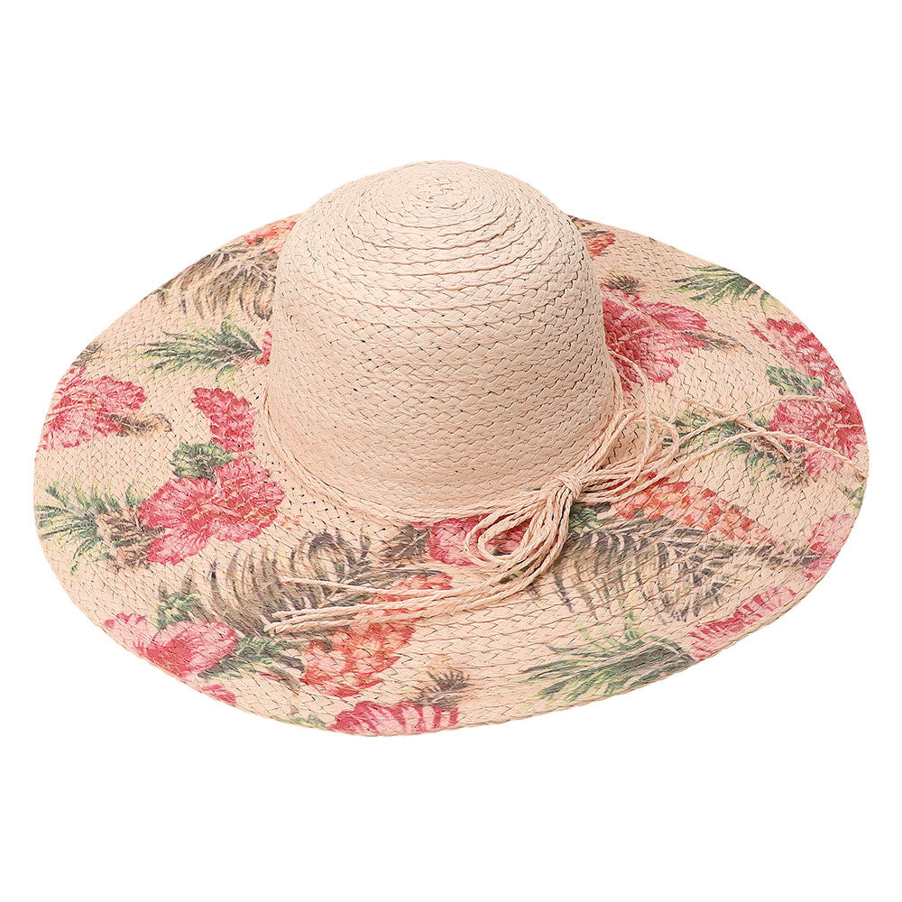 HATEGORY Floral Print Straw Floppy Sun Hat