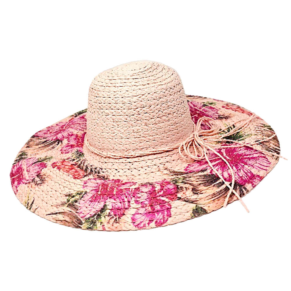 HATEGORY Floral Print Straw Floppy Sun Hat