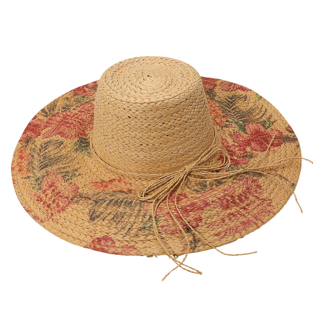 HATEGORY Floral Print Straw Floppy Sun Hat