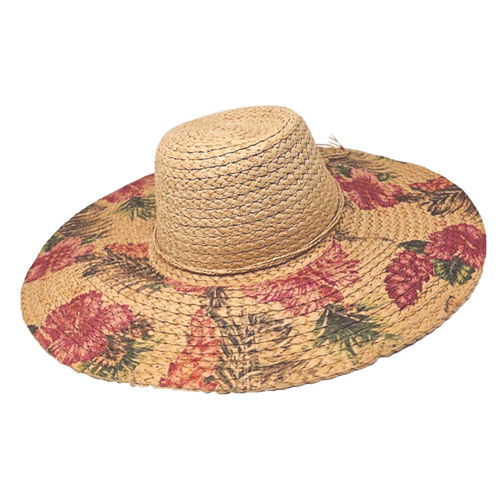 HATEGORY Floral Print Straw Floppy Sun Hat
