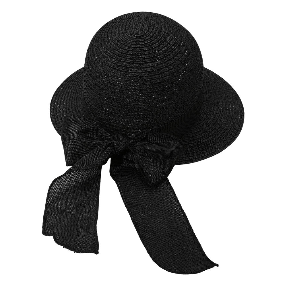 HATEGORY Mesh Bow Detail Floppy Straw Sun Hat