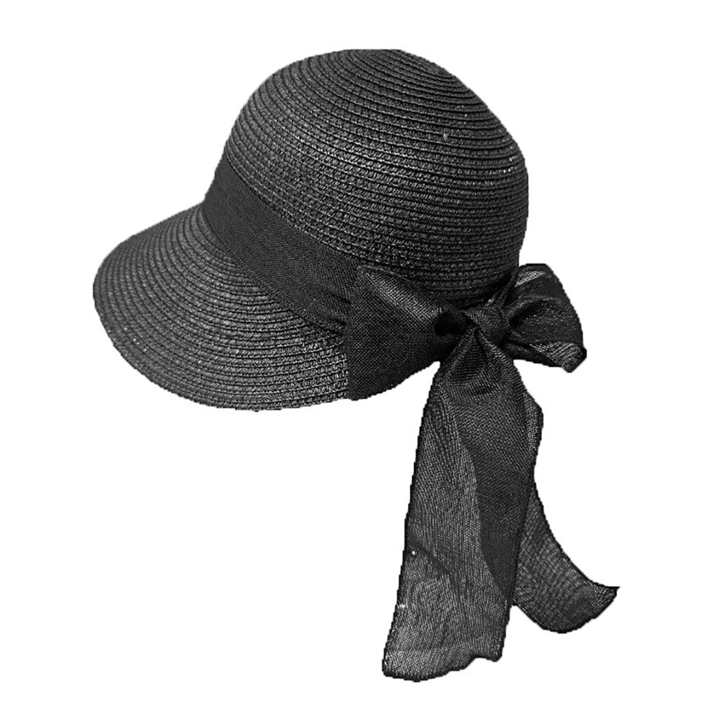HATEGORY Mesh Bow Detail Floppy Straw Sun Hat