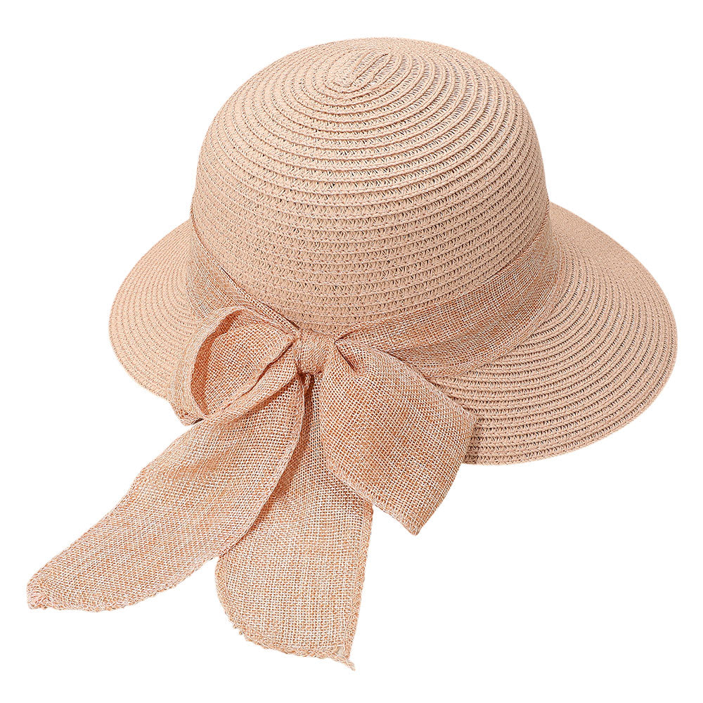 HATEGORY Mesh Bow Detail Floppy Straw Sun Hat