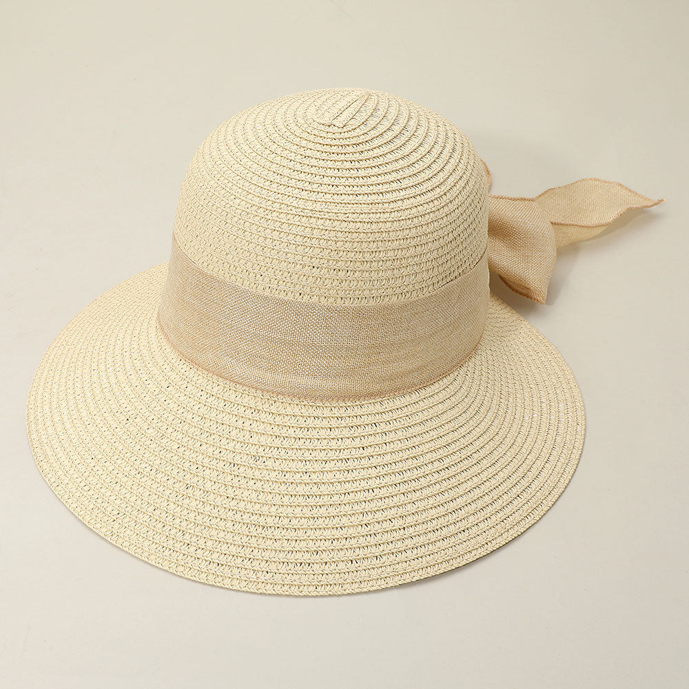 HATEGORY Mesh Bow Detail Floppy Straw Sun Hat