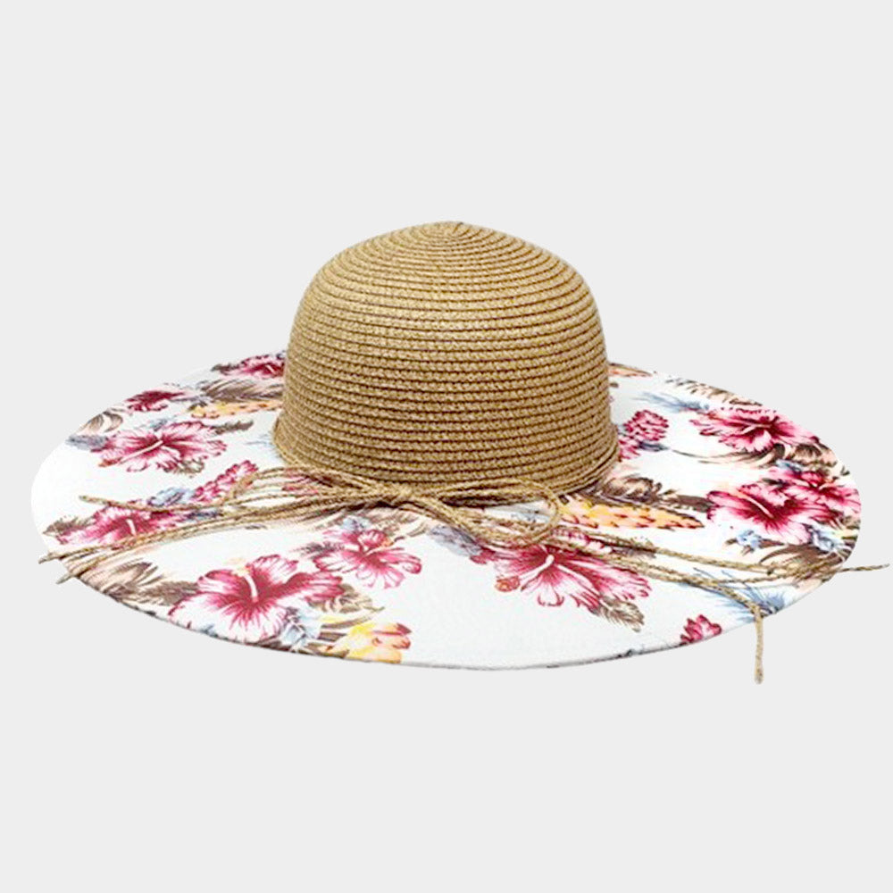 HATEGORY Flower Leaf Patterned Straw Sun Hat