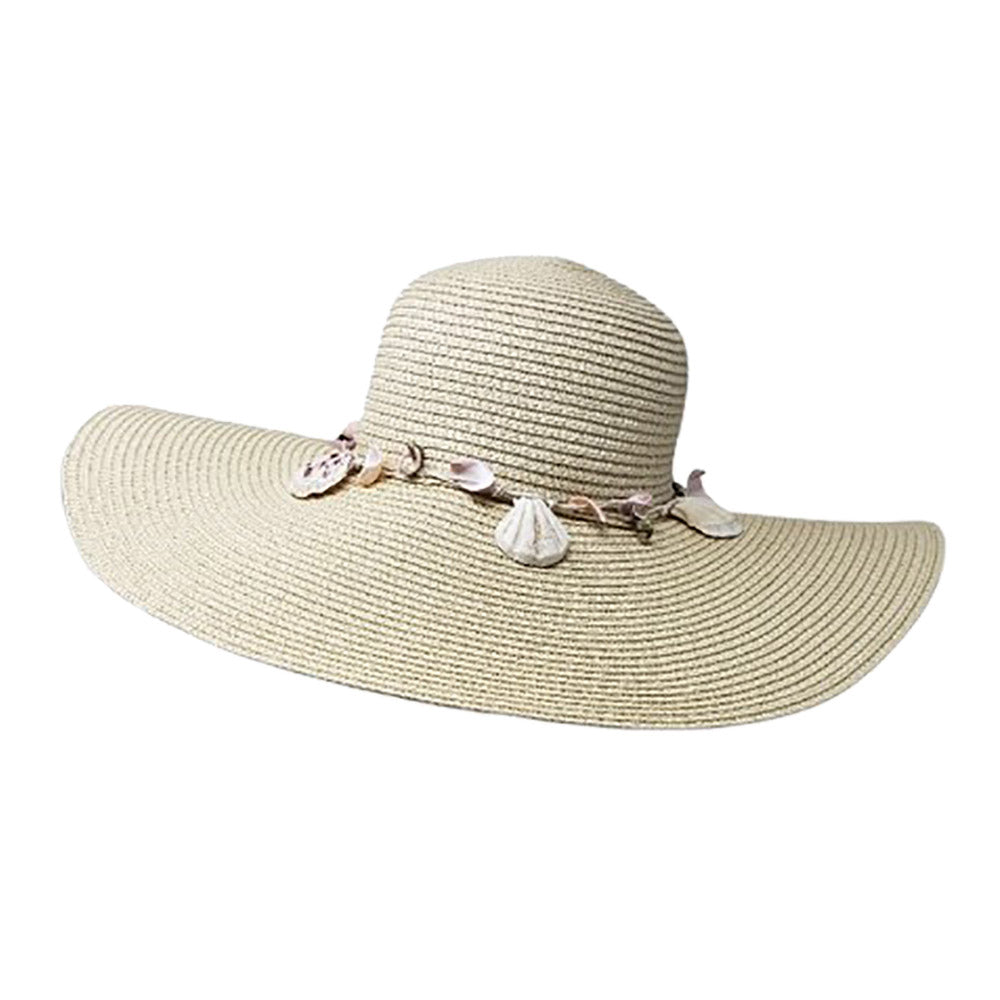 HATEGORY Shell Embellished Band Straw Floppy Sun Hat