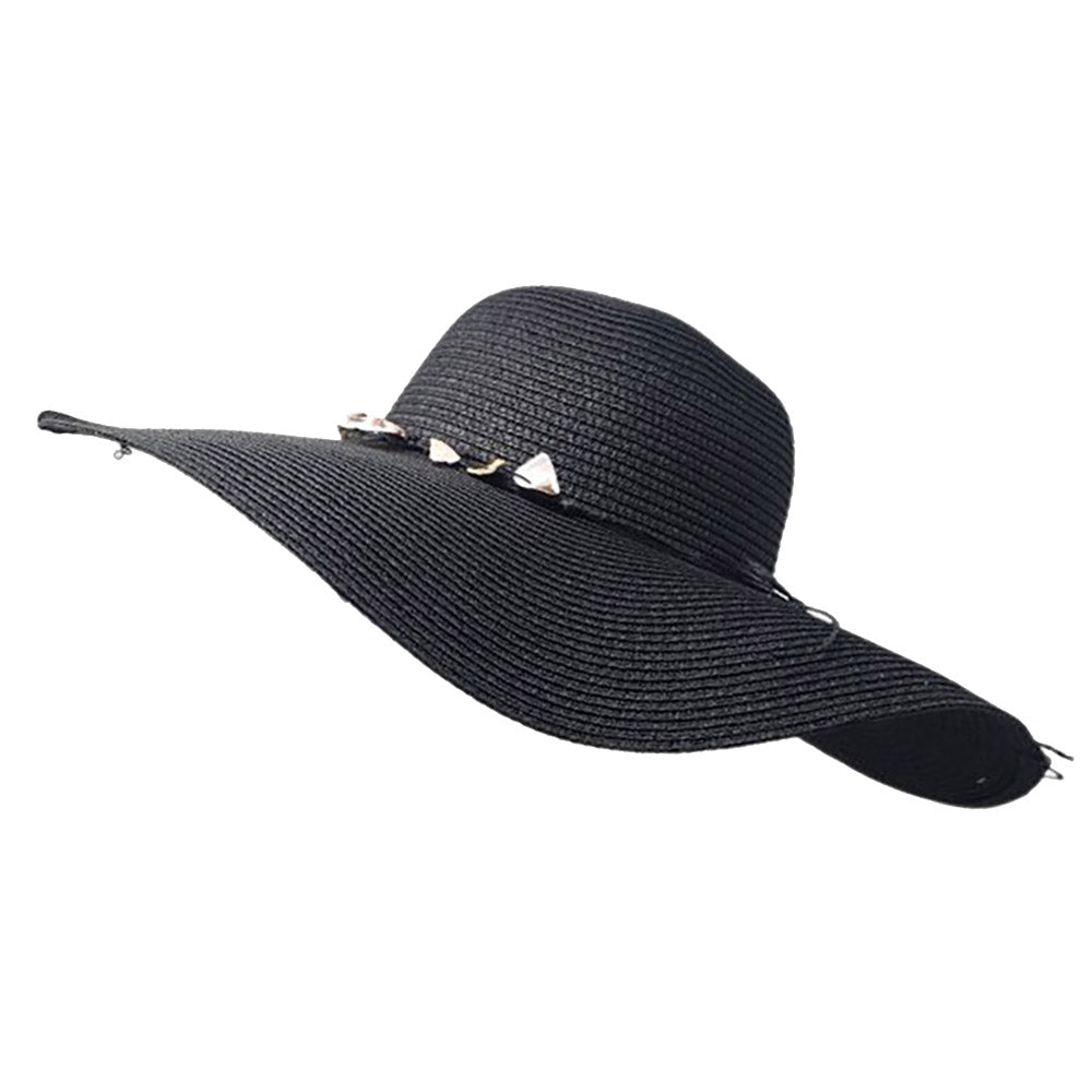 HATEGORY Shell Embellished Band Straw Floppy Sun Hat