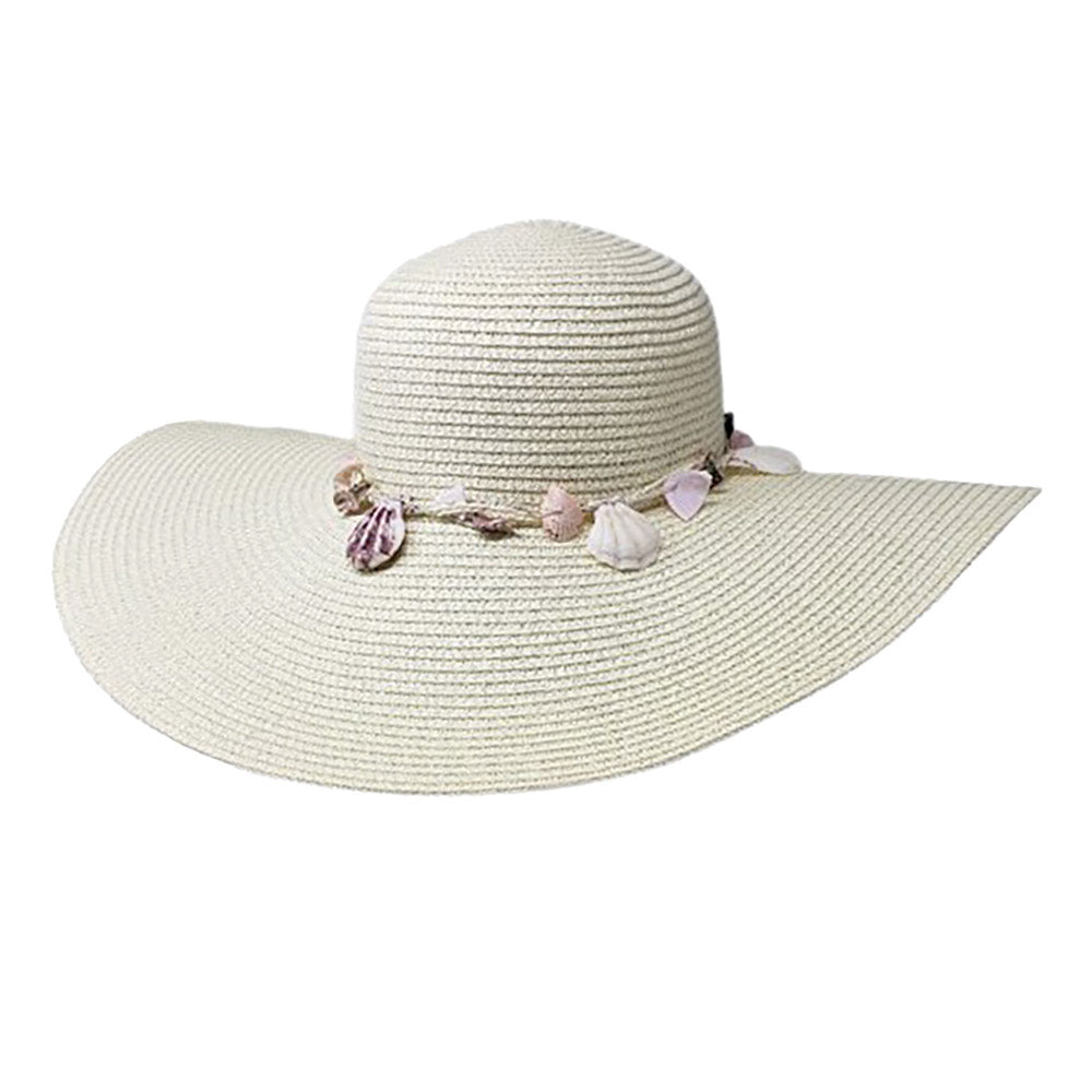 HATEGORY Shell Embellished Band Straw Floppy Sun Hat