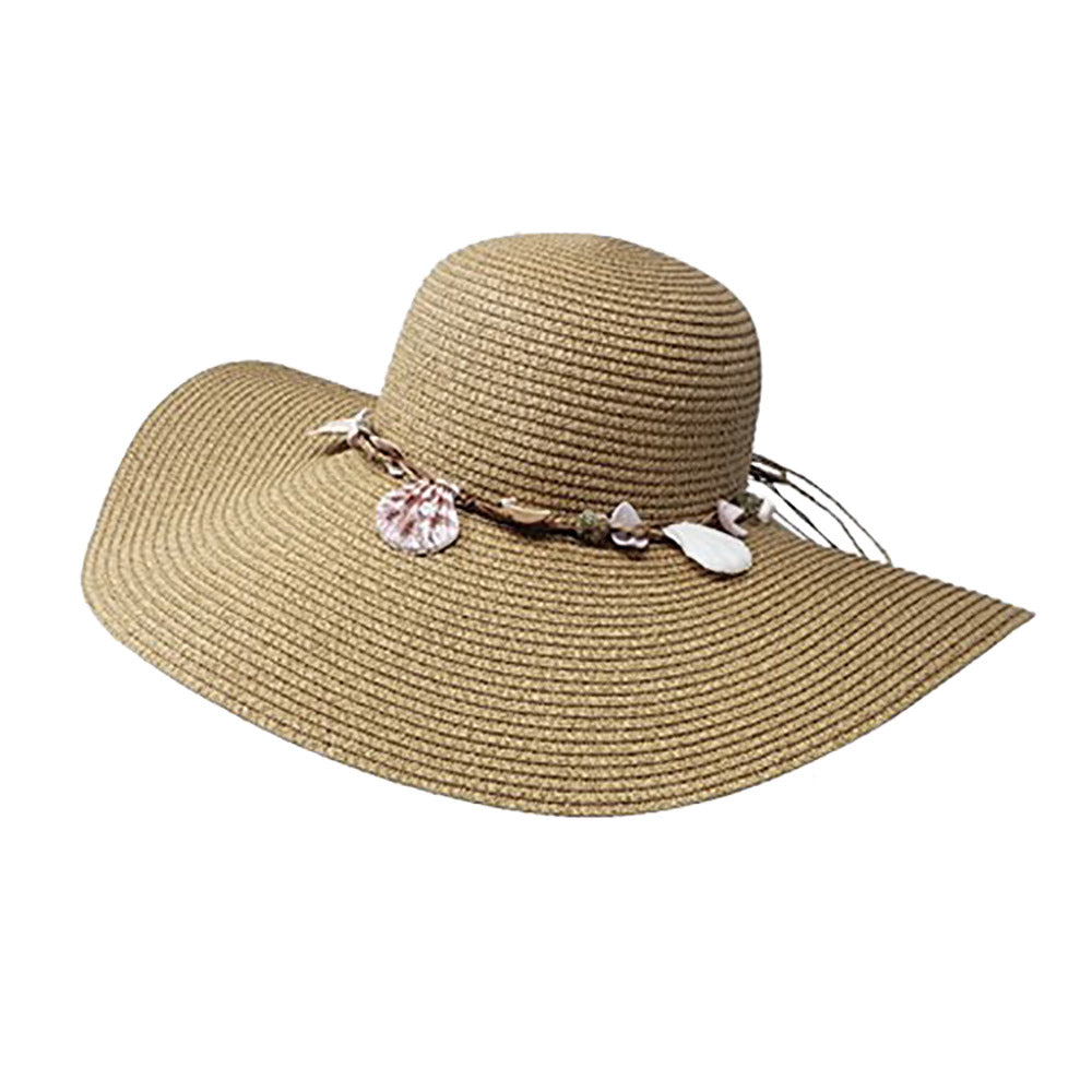 HATEGORY Shell Embellished Band Straw Floppy Sun Hat