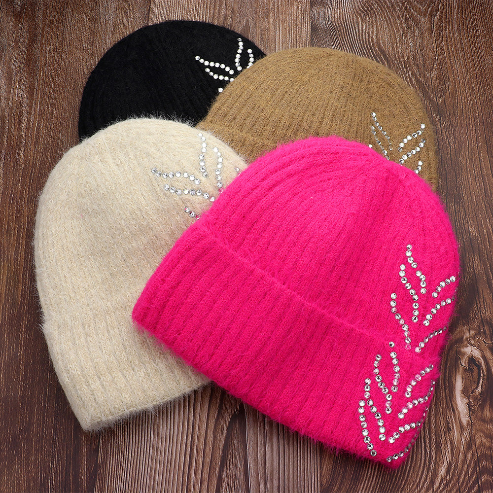 HATEGORY Bling Arrow Studded Accented Fuzzy Winter Beanie Hat