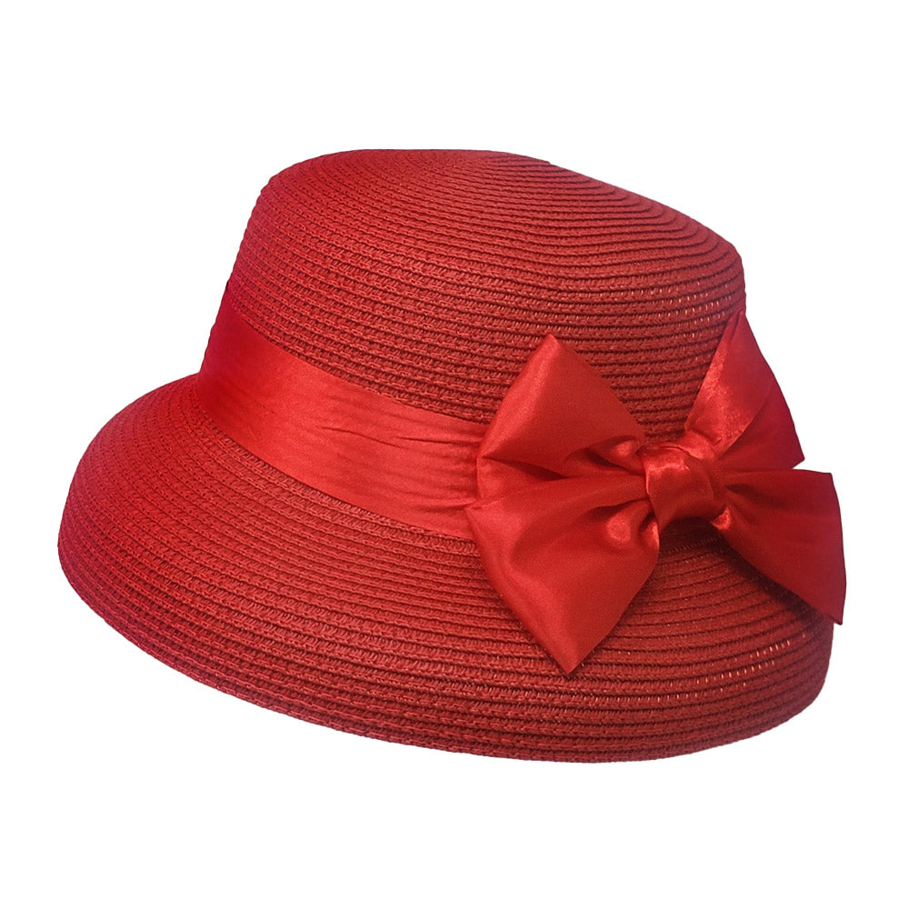 HATEGORY Satin Bow Band Straw Church Hat