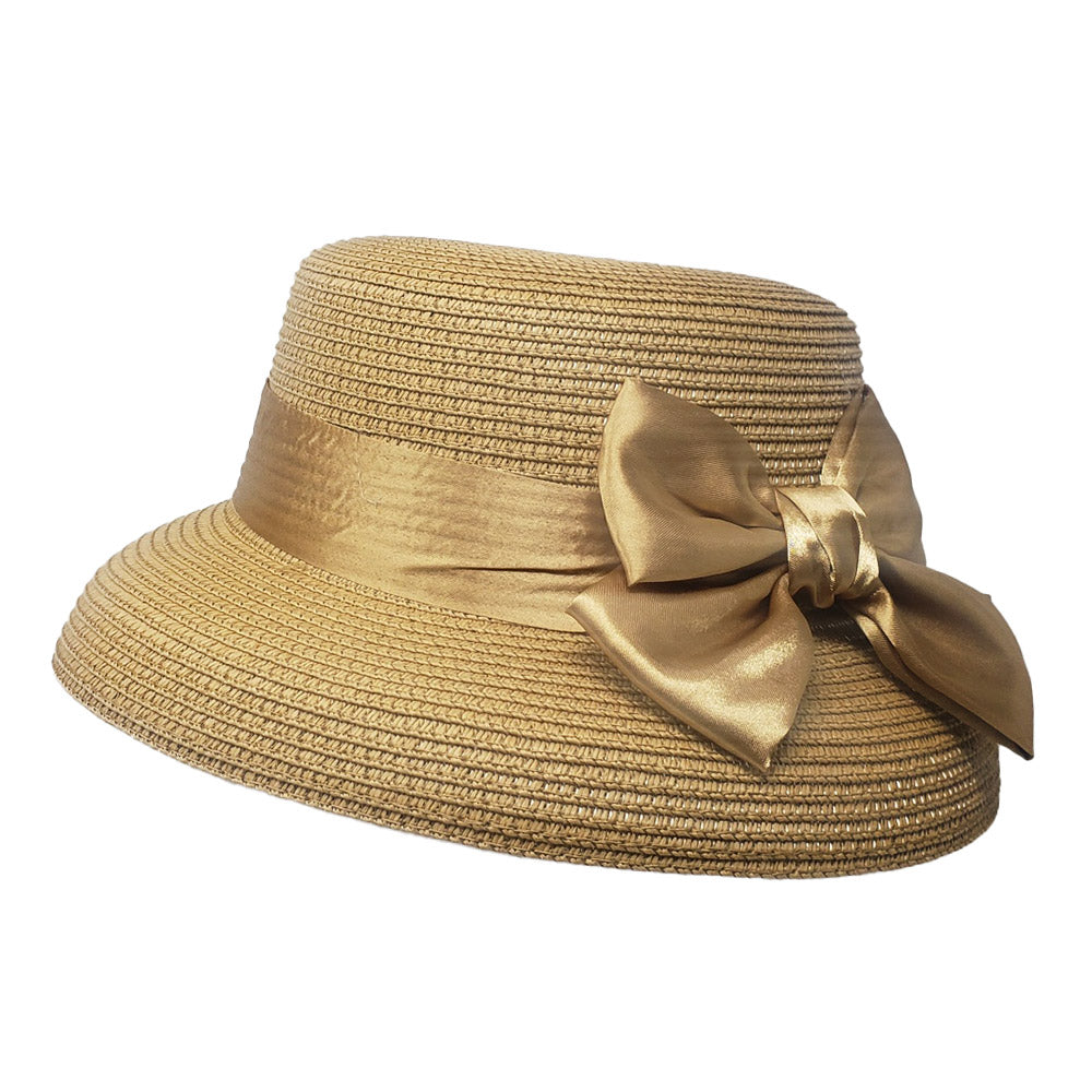 HATEGORY Satin Bow Band Straw Church Hat