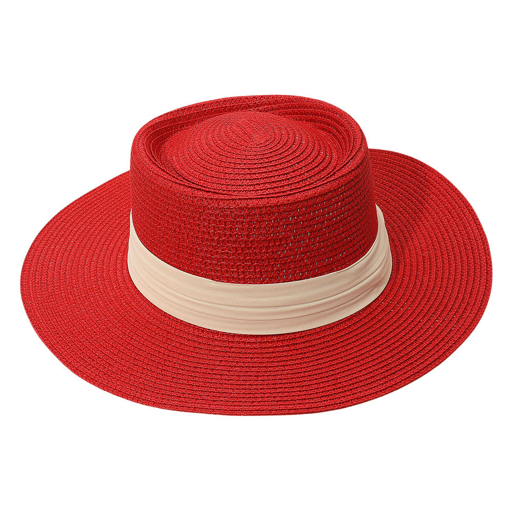 HATEGORY Ribbon Band Woven Panama Straw Hat