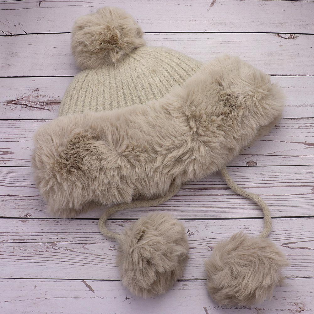 HATEGORY Faux Fur Earmuff Pom Pom Winter Hat