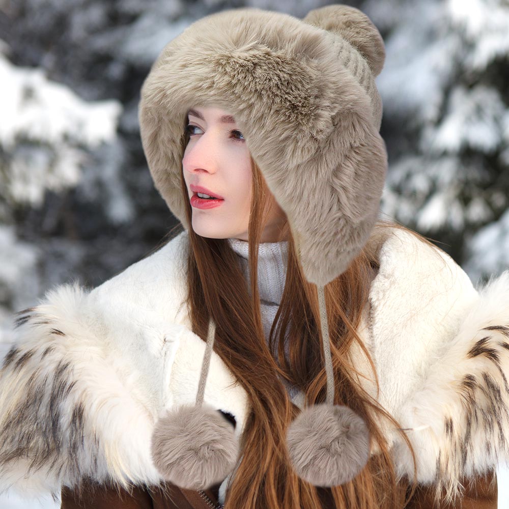 HATEGORY Faux Fur Earmuff Pom Pom Winter Hat