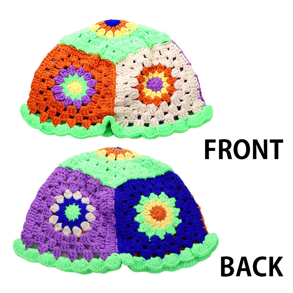 HATEGORY Flower Granny Square Pattern Handmade Crochet Knit Bucket Hat