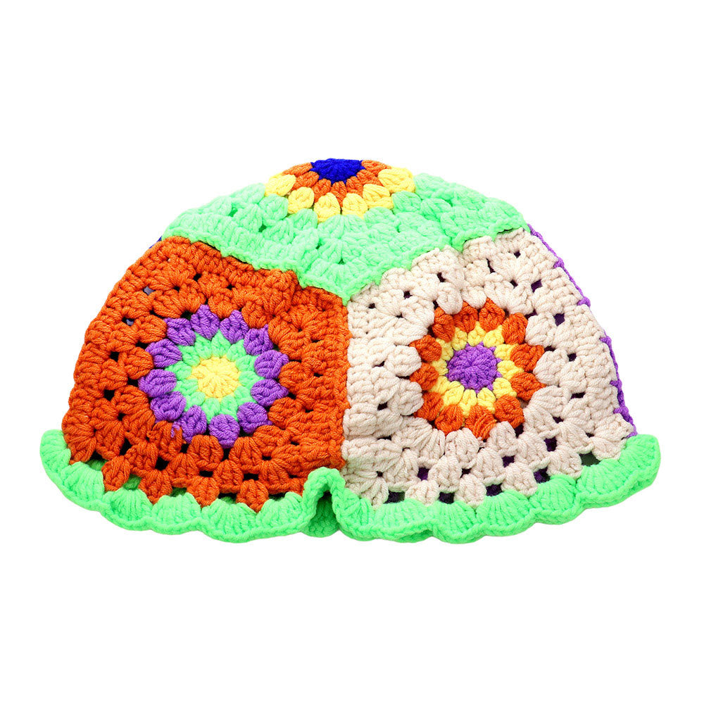 HATEGORY Flower Granny Square Pattern Handmade Crochet Knit Bucket Hat