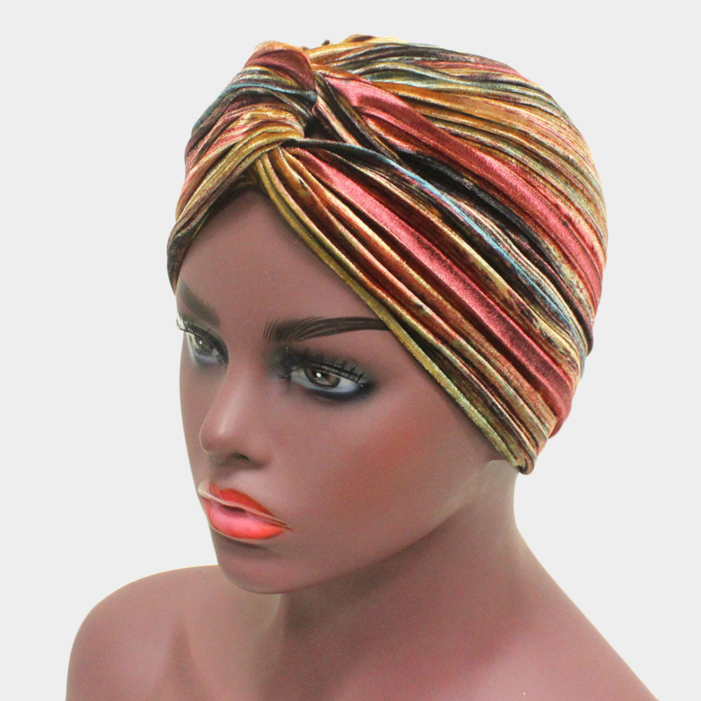 HATEGORY Velvet Stripe Knot Turban Beanie Hat