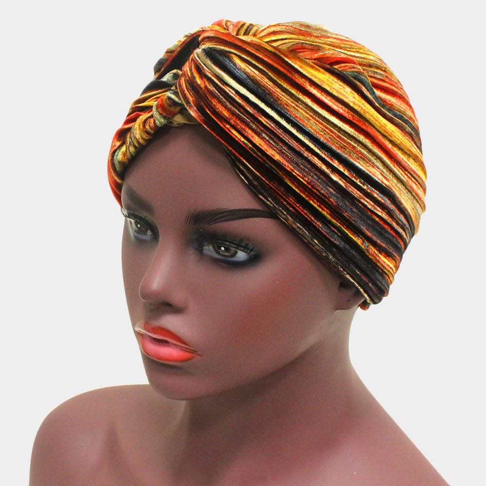 HATEGORY Velvet Stripe Knot Turban Beanie Hat