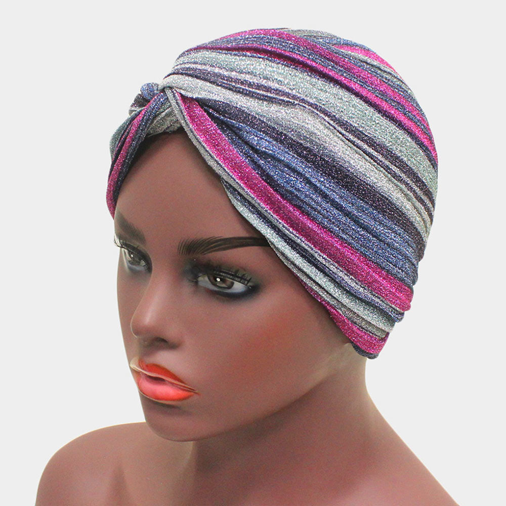 HATEGORY Glitter Stripe Knot Turban Beanie Hat