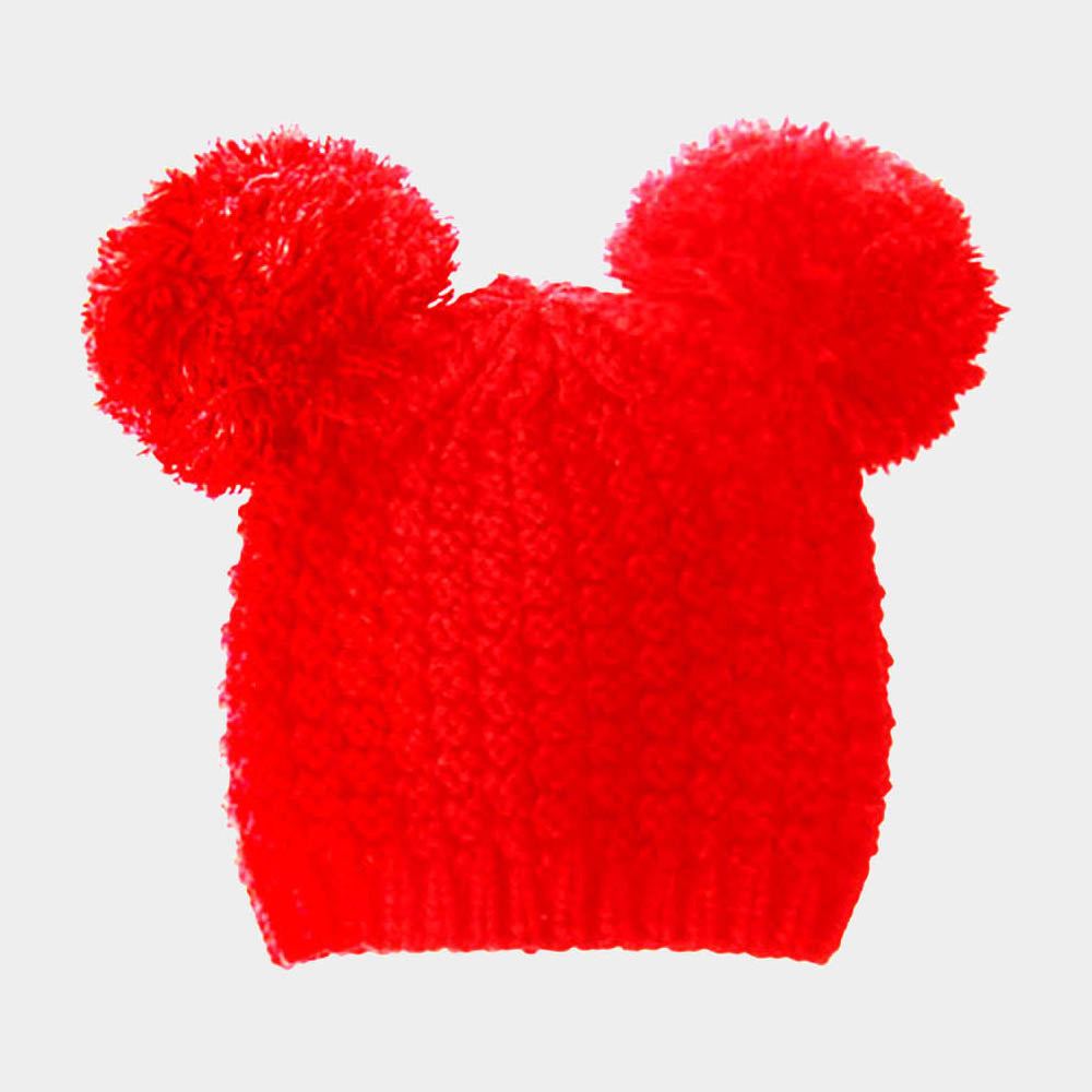 HATEGORY Double Pom Pom Knit Beanie Hat