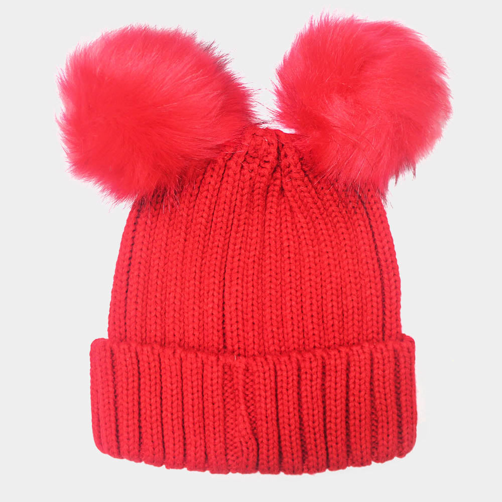 HATEGORY Double Pom Pom Knit Beanie Hat