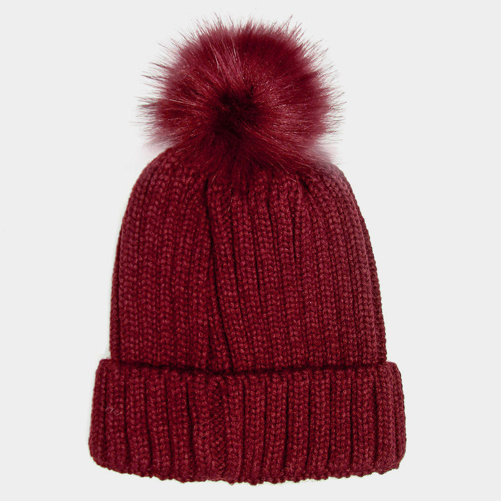 HATEGORY Cable Knit Pom Pom Beanie Hat