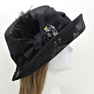HATEGORY Crystal Bow Sinamay Straw Hat