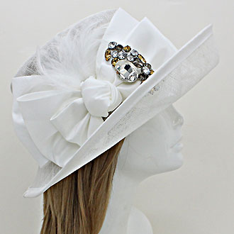 HATEGORY Crystal Bow Sinamay Straw Hat
