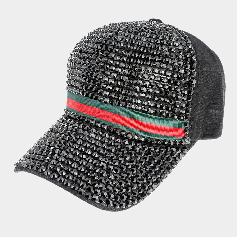 HATEGORY Color Block Detailed Bling Baseball Cap