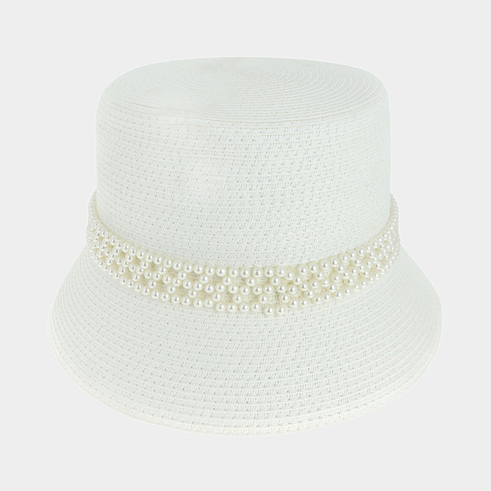 HATEGORY Pearl Pointed Straw Bucket Sun Hat