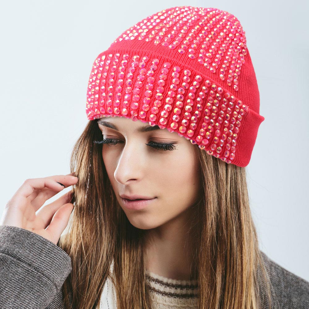 HATEGORY Single Sided Studded Knit Beanie Hat