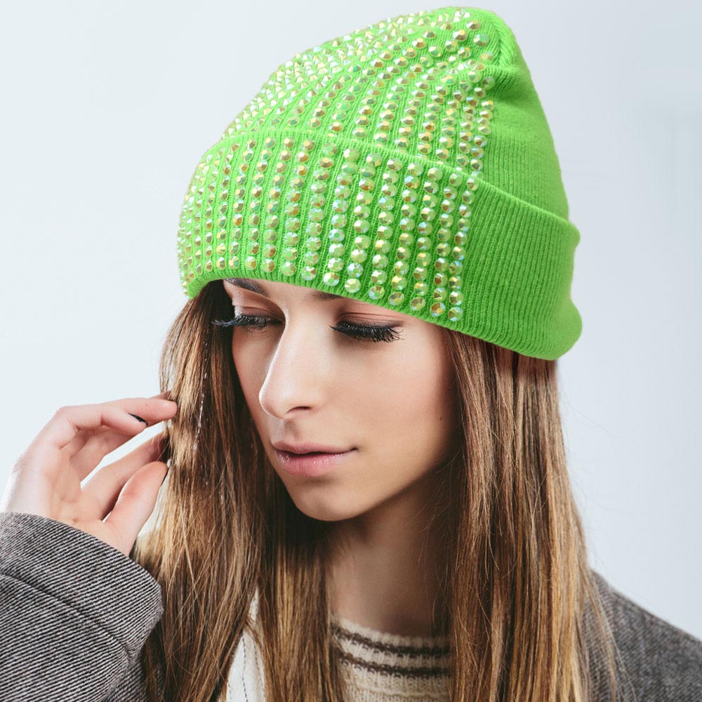 HATEGORY Single Sided Studded Knit Beanie Hat