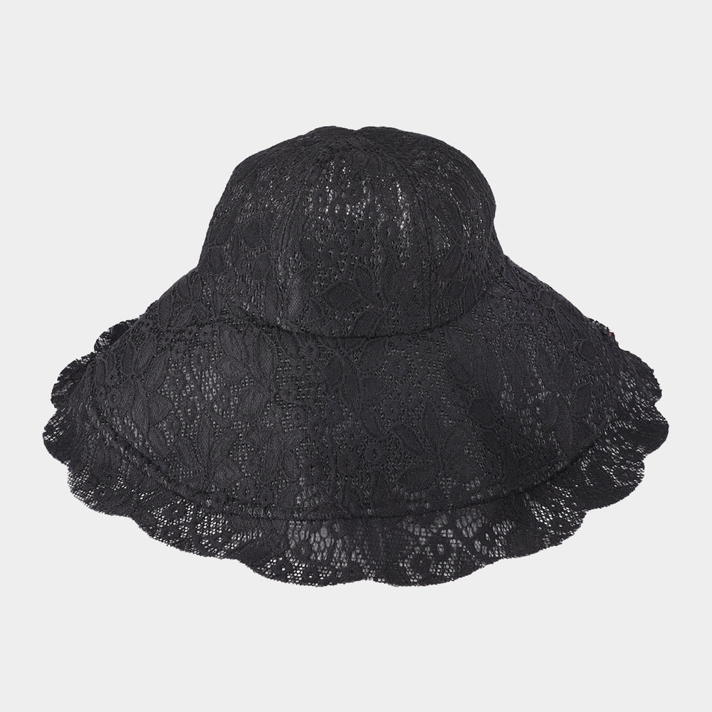 HATEGORY Leaf Detailed Chin Tie Lace Sun Hat