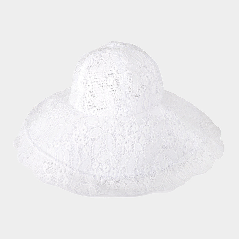 HATEGORY Leaf Detailed Chin Tie Lace Sun Hat