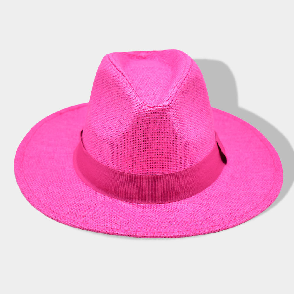 HATEGORY Solid Band Straw Fedora Sun Hat