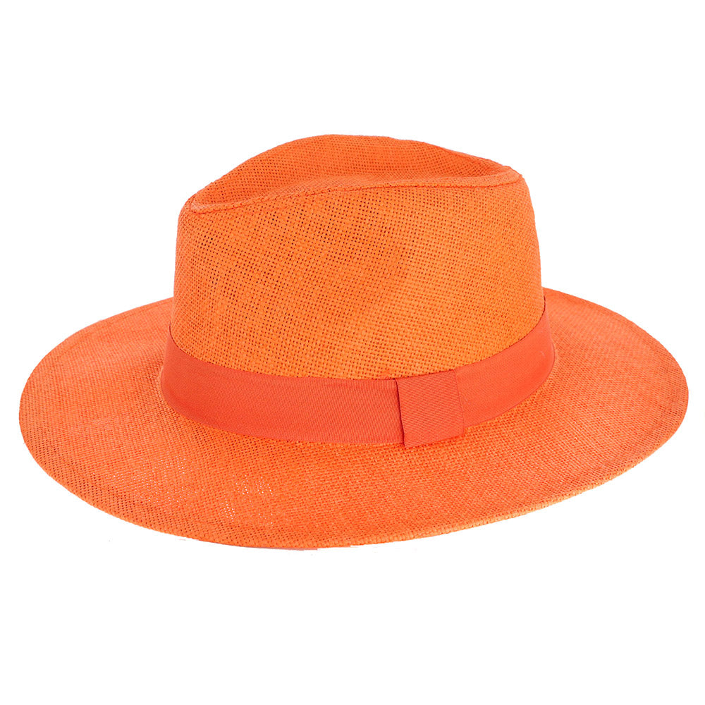HATEGORY Solid Band Straw Fedora Sun Hat