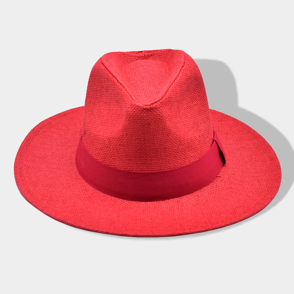 HATEGORY Solid Band Straw Fedora Sun Hat