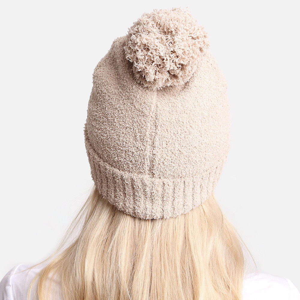 HATEGORY Soft Solid Knit Pom Pom Beanie Hat