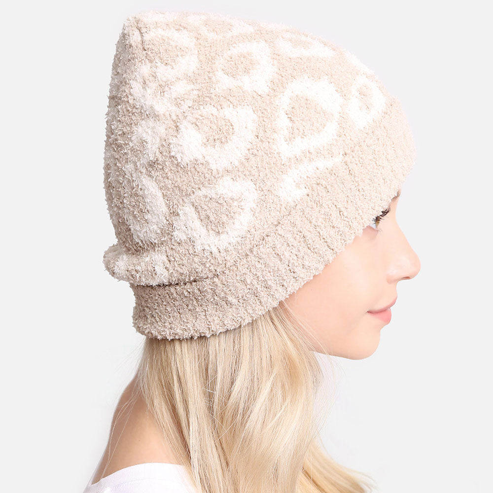 HATEGORY Leopard Patterned Soft Knit Beanie Hat