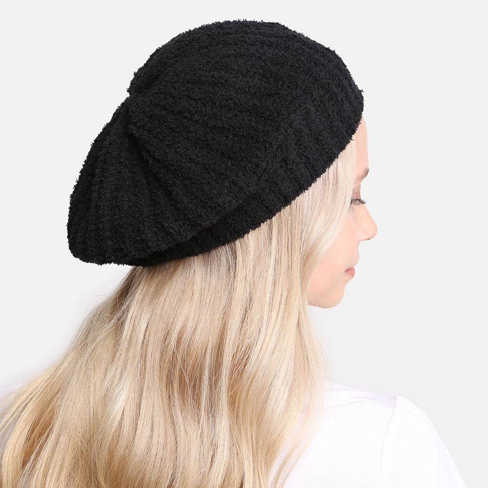 HATEGORY Solid Color Soft Ribbed Beret Hat