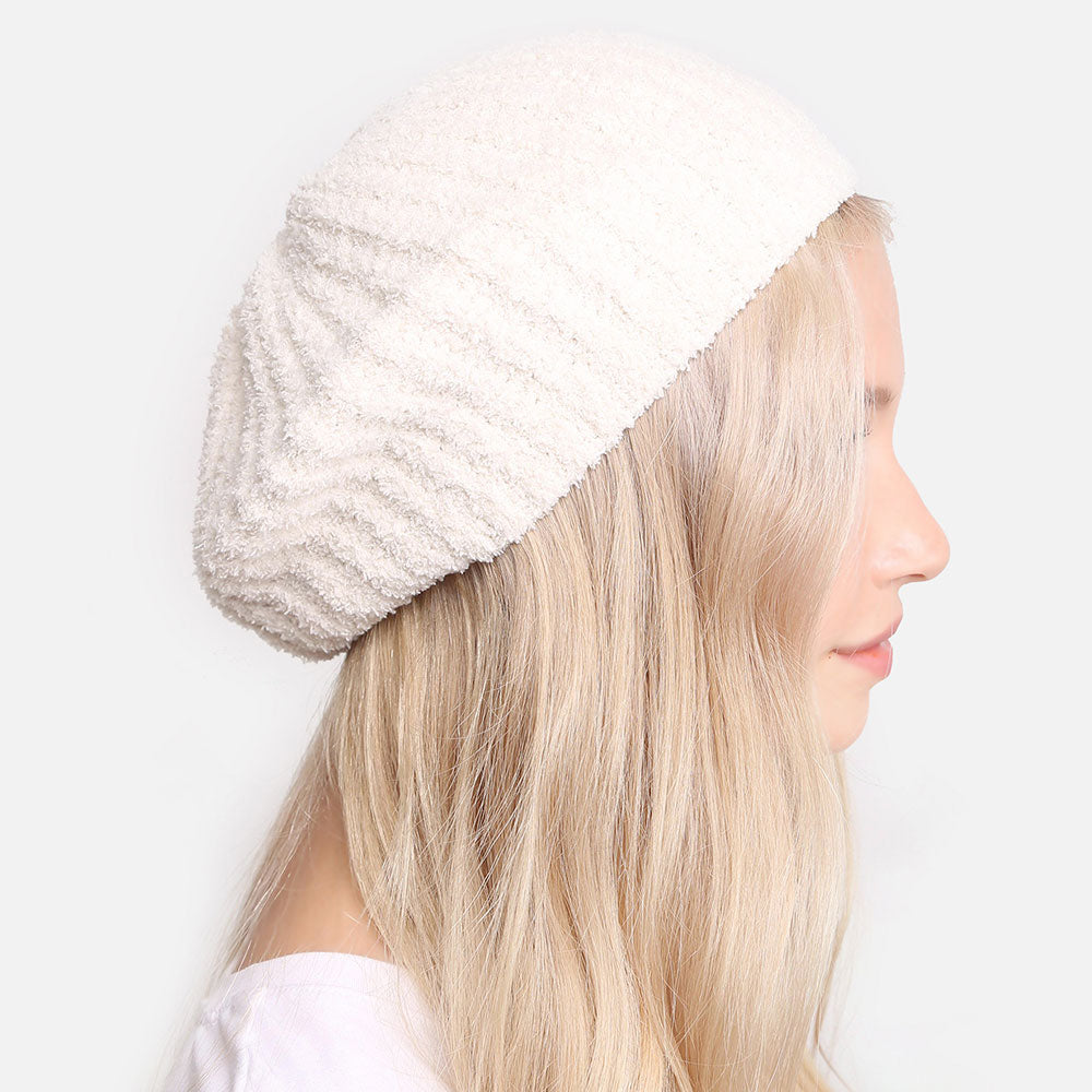 HATEGORY Solid Color Soft Ribbed Beret Hat