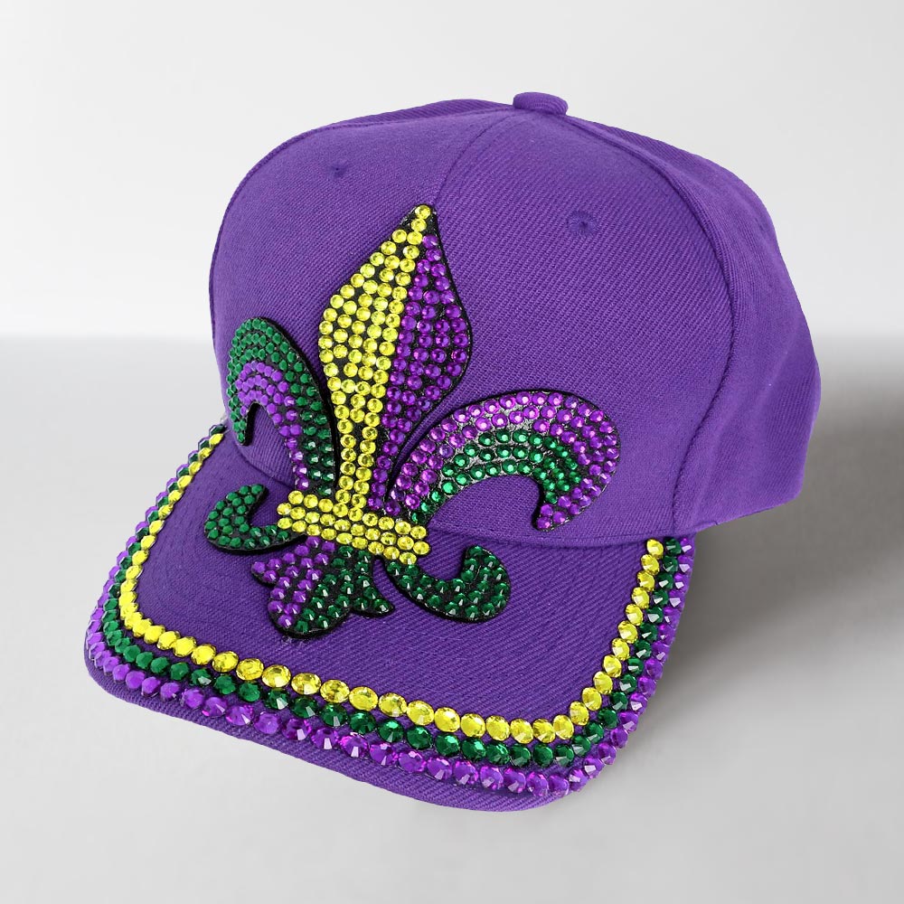 HATEGORY Bing Studded Mardi Gras Fleur de Lis Baseball Cap