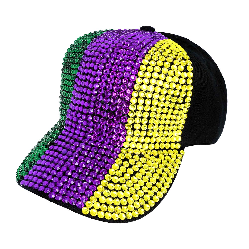 HATEGORY Bling Studded Mardi Gras Baseball Cap